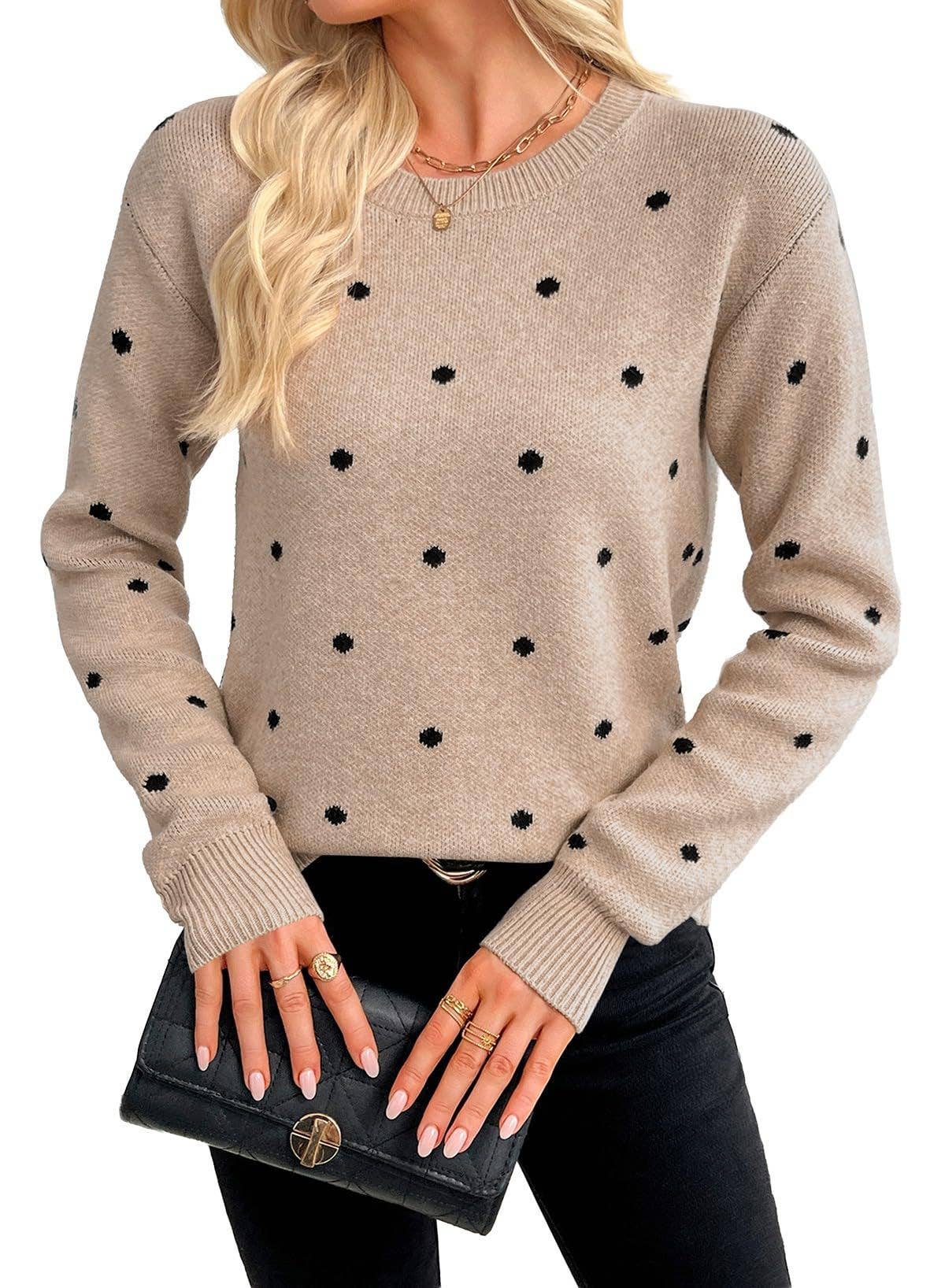 Women's Beige & Black Polka Dot Crewneck Sweater