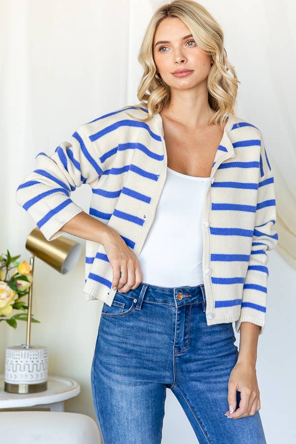 Miroh Striped Button-Up Knit Cardigan