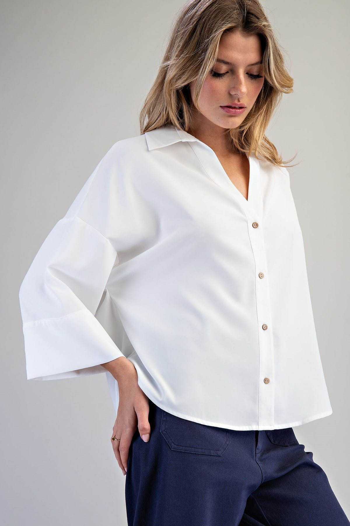 Button Down Pleated Back Blouse