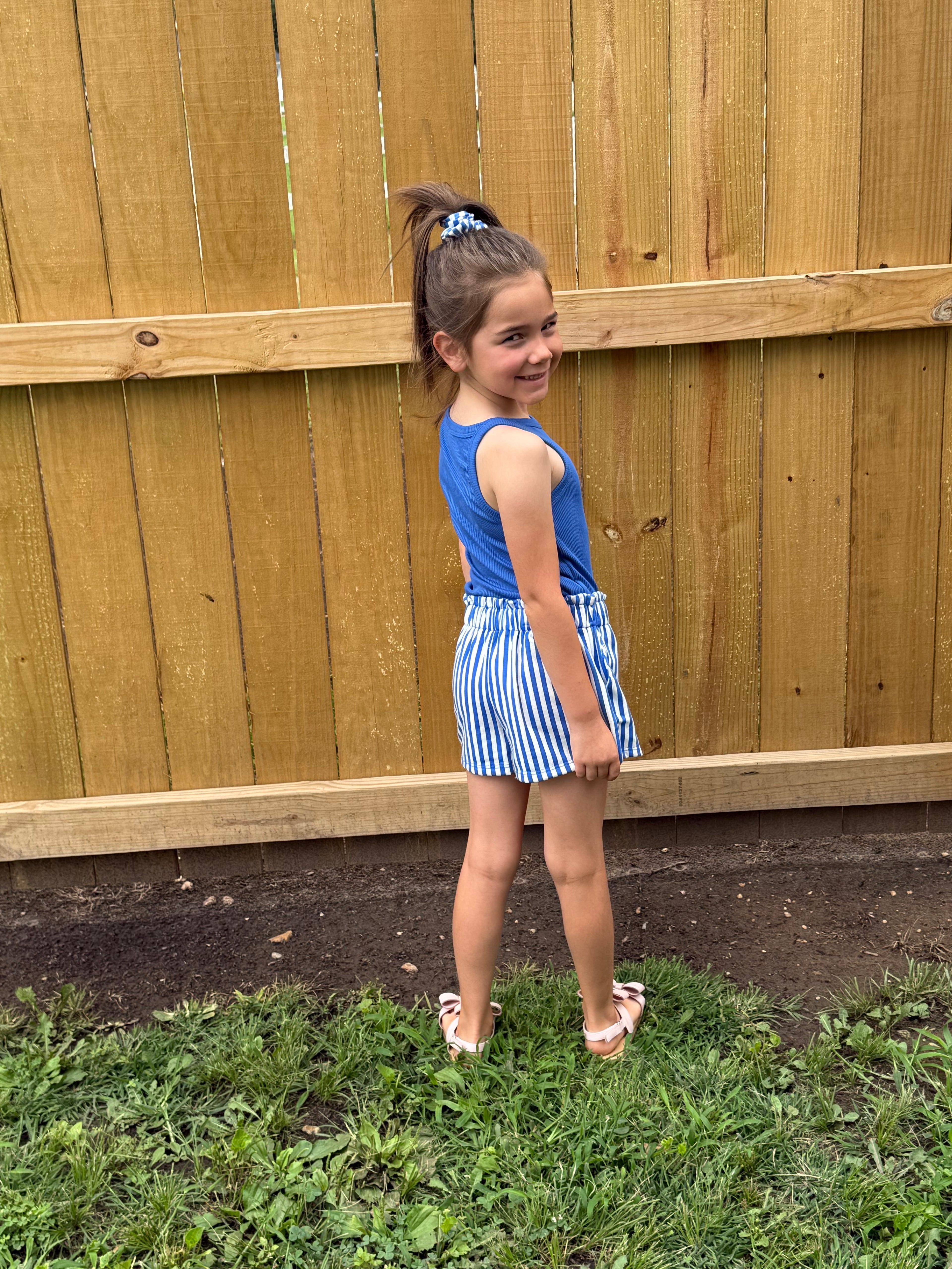 2 Piece Royal Stripe Short Set W/ Matiching Scrunchie (Kids)