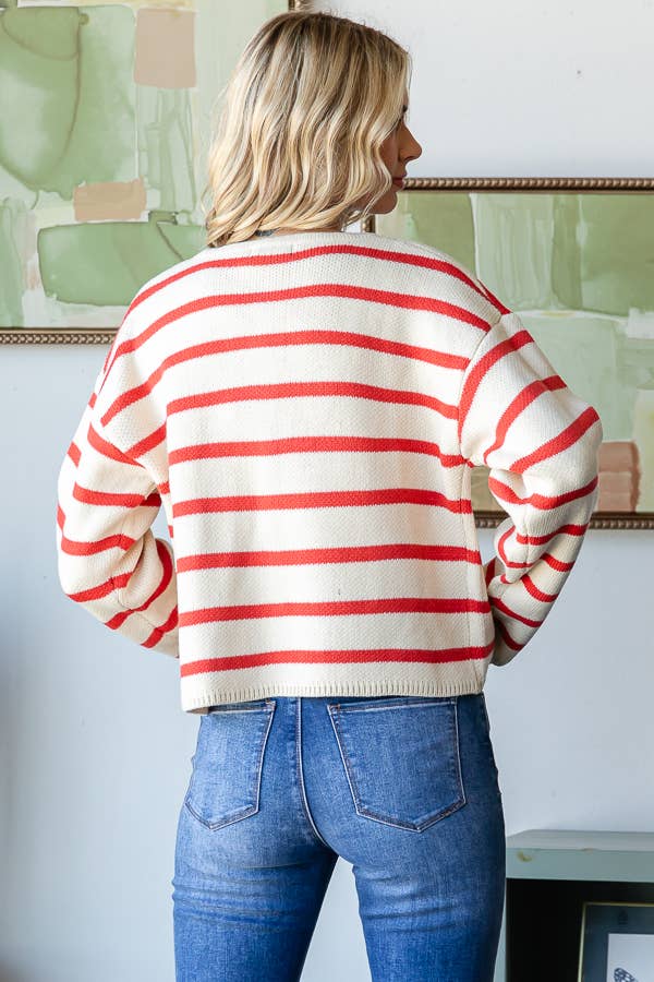 Miroh Striped Button-Up Knit Cardigan