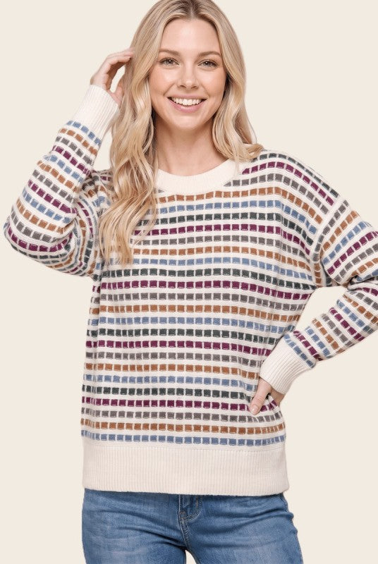Staccato Women's Textured Striped Crewneck Sweater