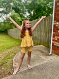 Girl's 2 pc Stripe Short Set W/ Ruffle Shoulder