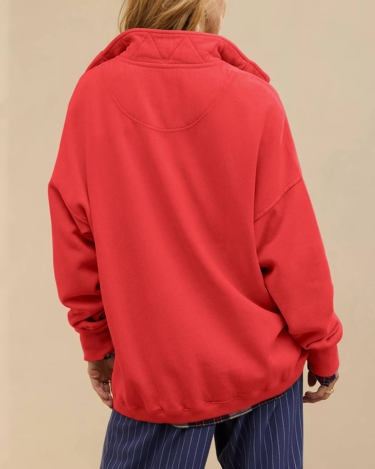 Women's Red Snap-Button Mock Neck Sweatshirt