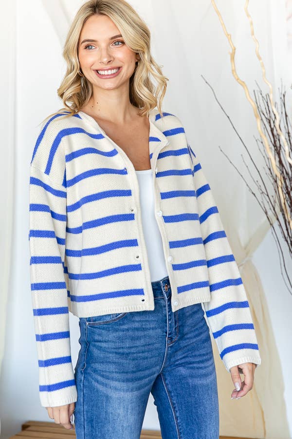 Miroh Striped Button-Up Knit Cardigan