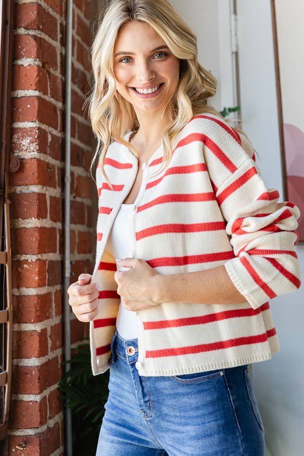 Miroh Striped Button-Up Knit Cardigan