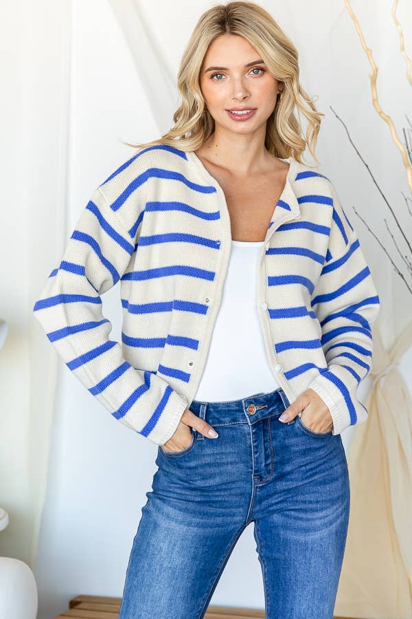 Miroh Striped Button-Up Knit Cardigan