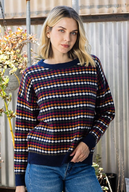 Staccato Women's Multicolor Striped Honeycomb Knit Sweater