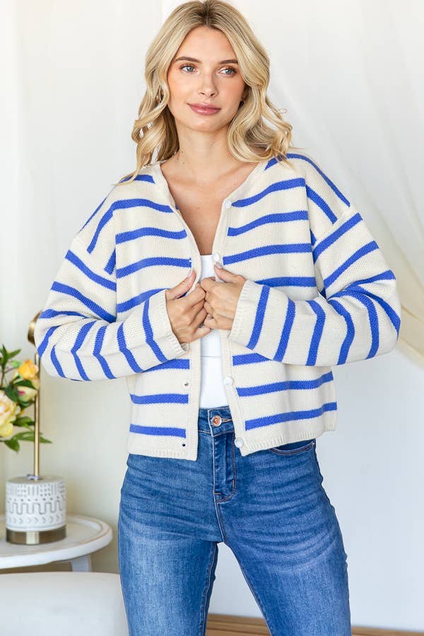 Miroh Striped Button-Up Knit Cardigan