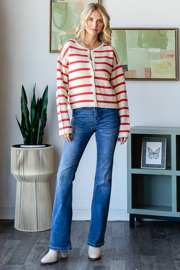 Miroh Striped Button-Up Knit Cardigan