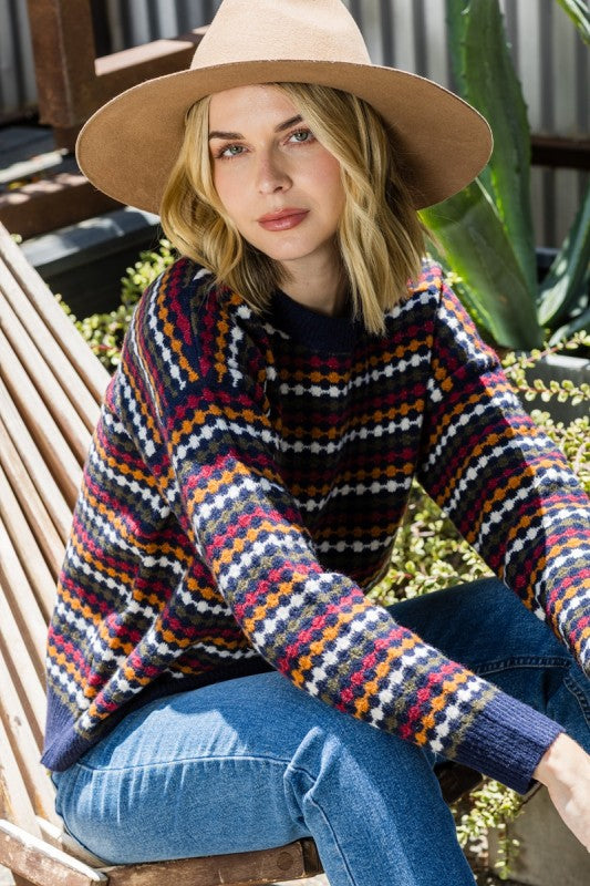 Staccato Women's Multicolor Striped Honeycomb Knit Sweater