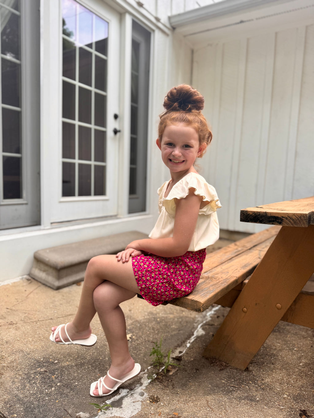 Girl's 2 pc Floral Short Set W/ Bow Tie Front