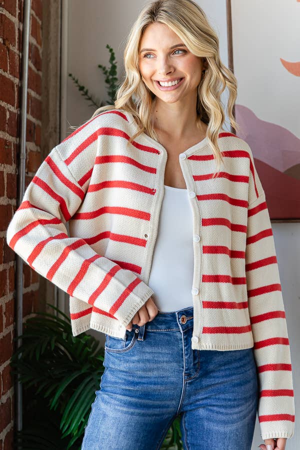 Miroh Striped Button-Up Knit Cardigan