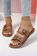 Double Buckle Flat Sandals