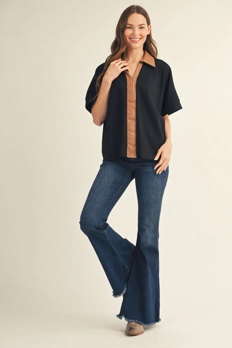 Leather & Lines Top