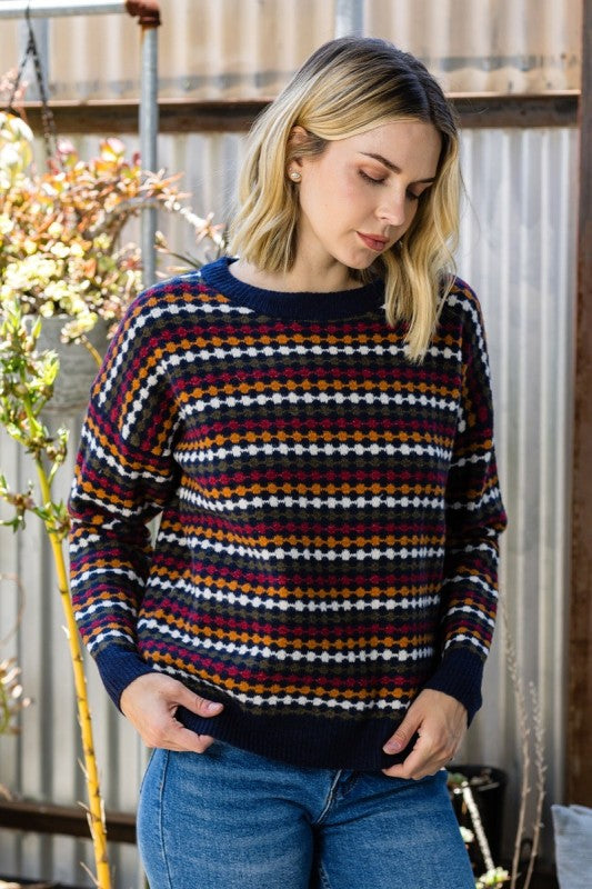 Staccato Women's Multicolor Striped Honeycomb Knit Sweater