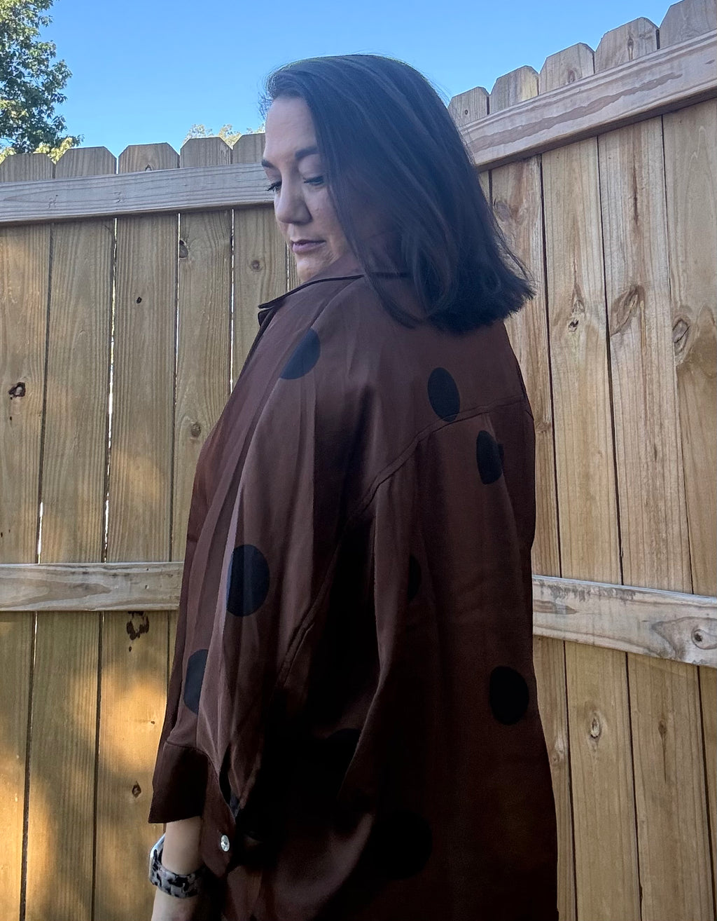 Entro Brown & Black Polka Dot Button-Front Top