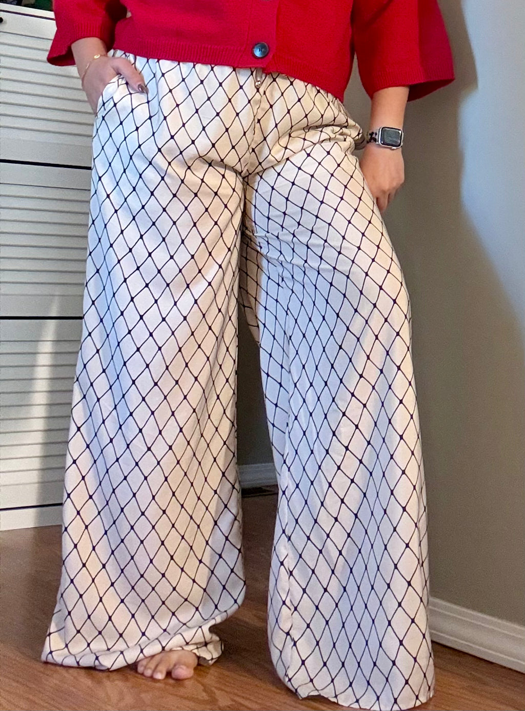 Entro Geometric Print Wide-Leg Drawstring Pants