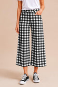 AnnieWear High-Rise Gingham Wide-Leg Cropped Jeans