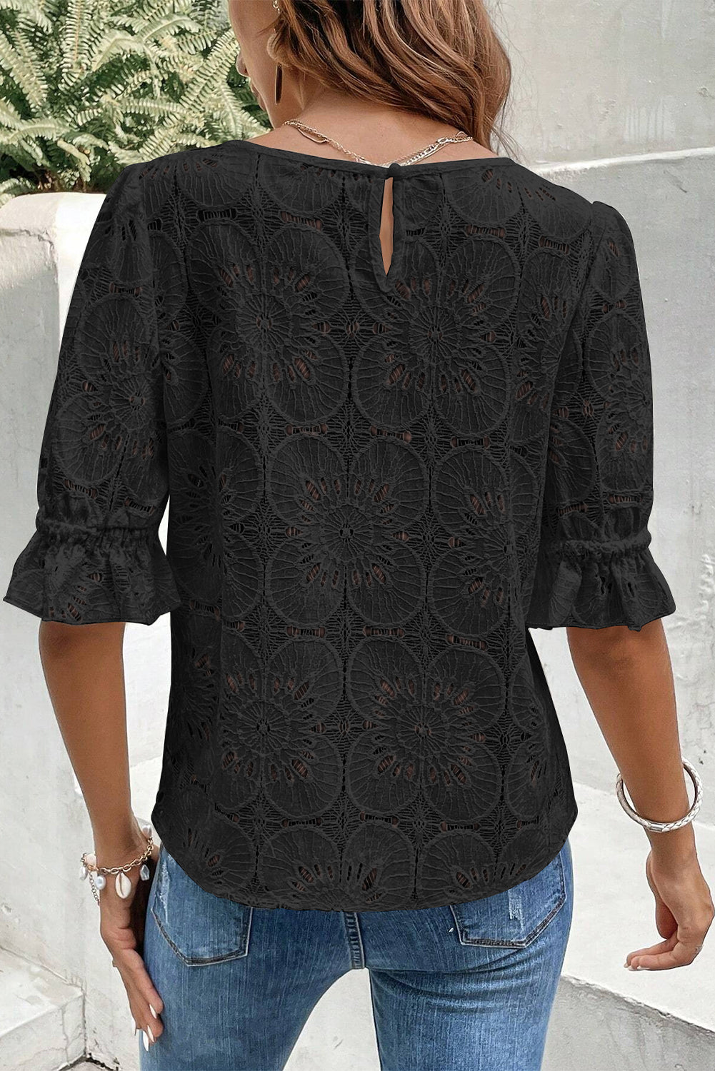 Black Floral Eyelet Top