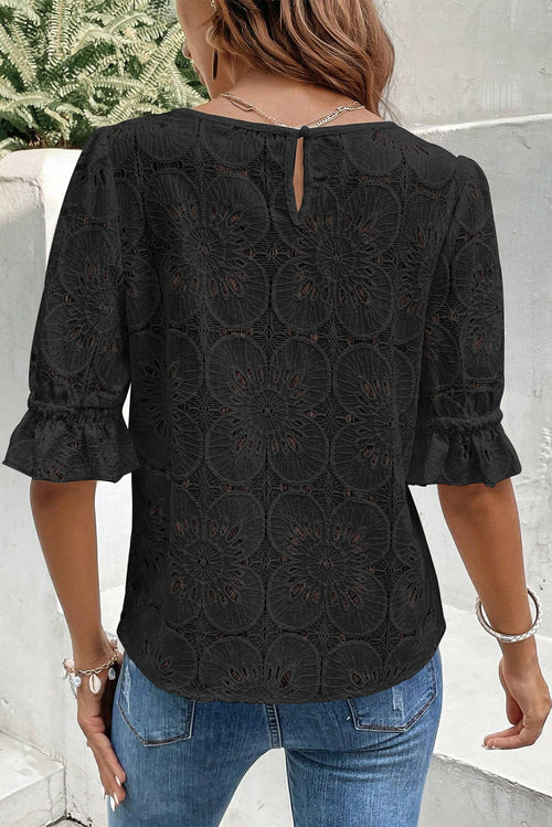 Black Floral Eyelet Top