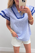 Blue Eyelet Embroidered Blouse