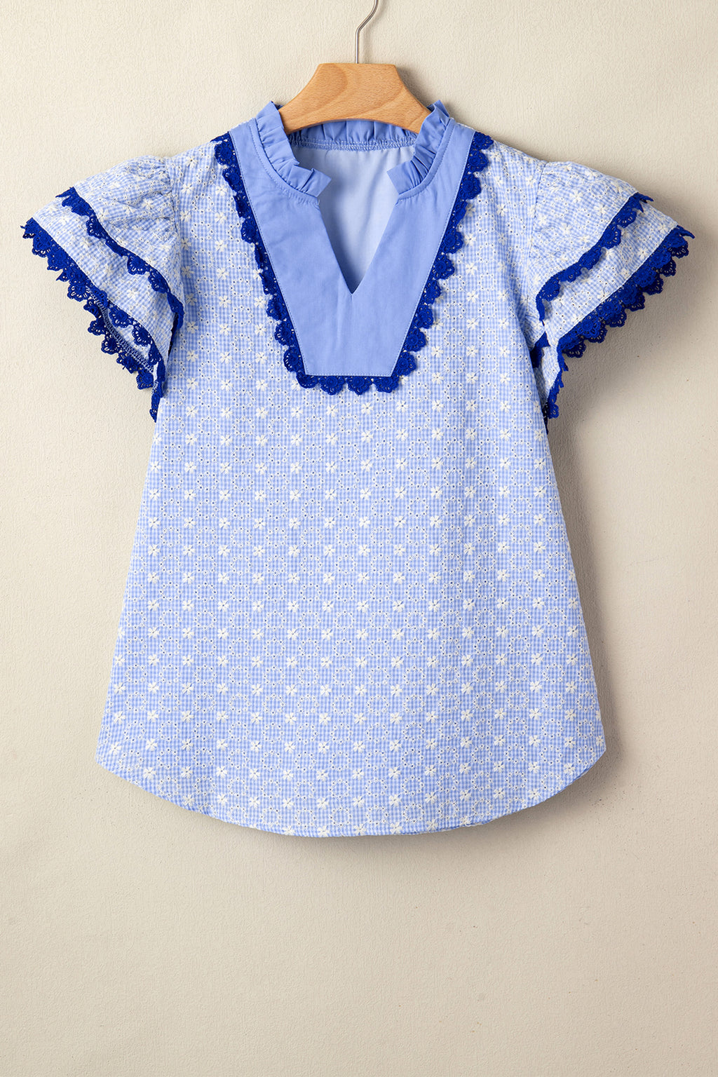 Blue Eyelet Embroidered Blouse