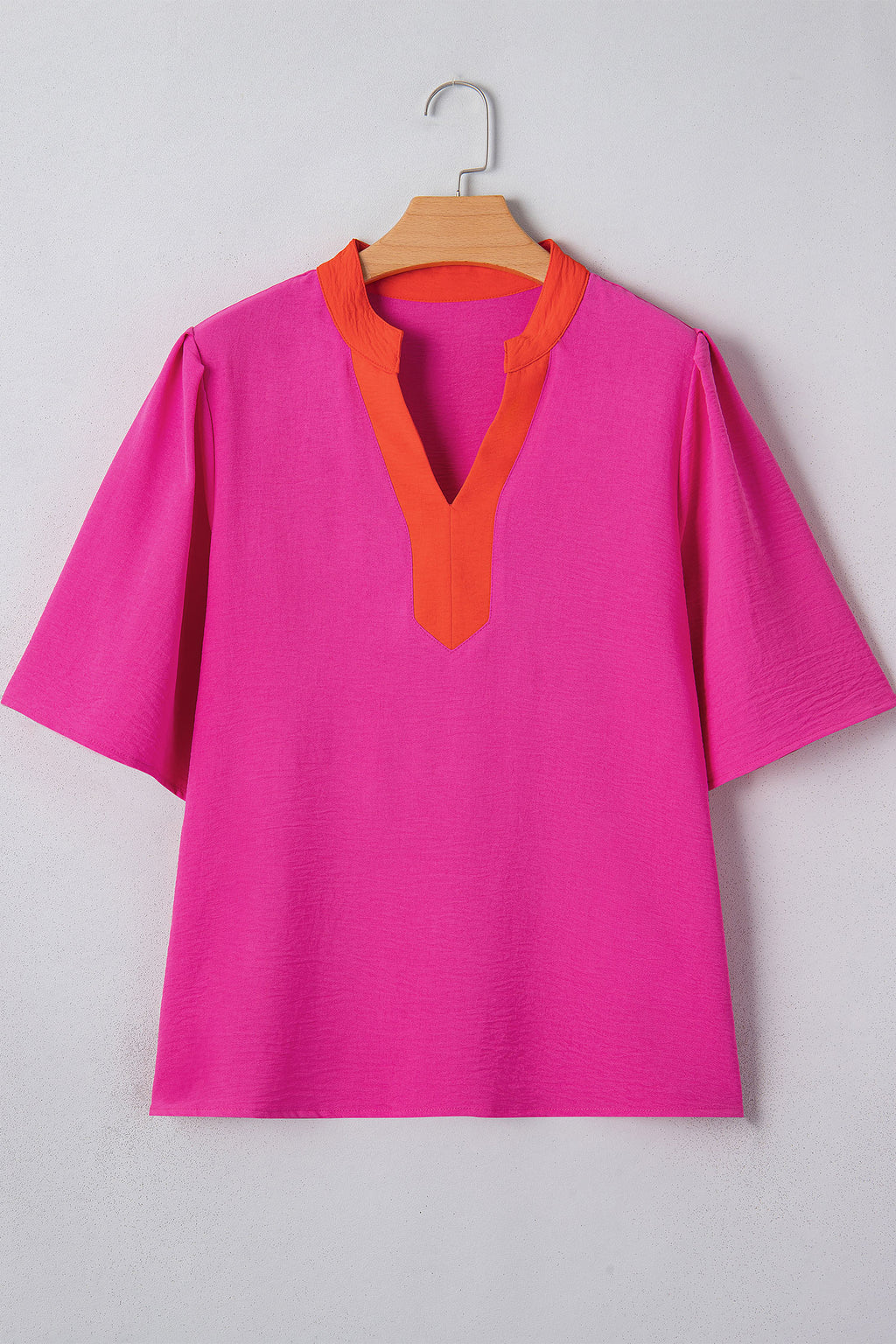 Pink & Orange Contrast V Neck Blouse