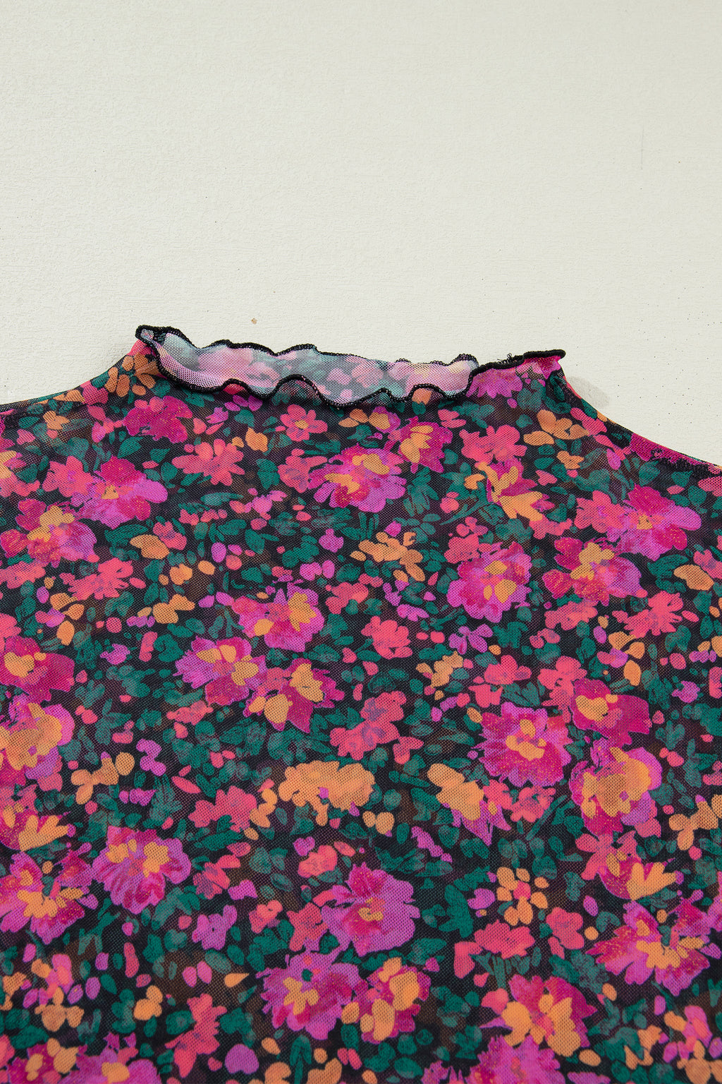 Retro Rose Floral Mesh Top