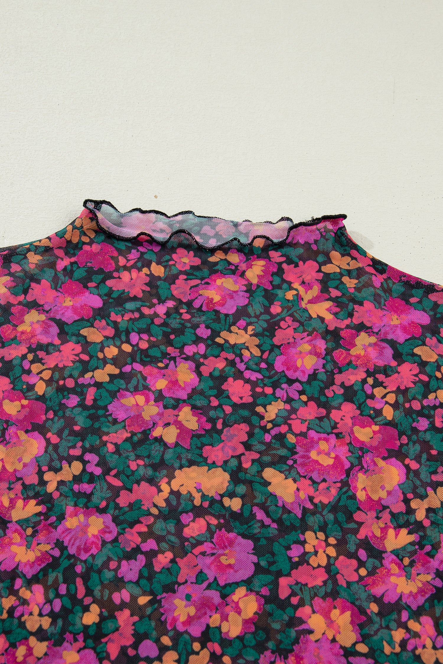 Retro Rose Floral Mesh Top