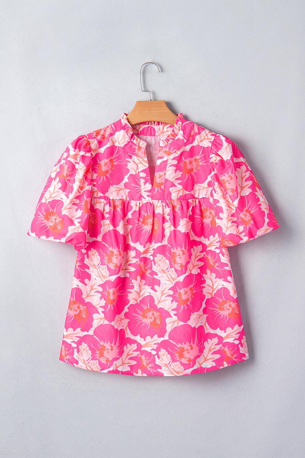 Pink Floral Puff Sleeve Shirt