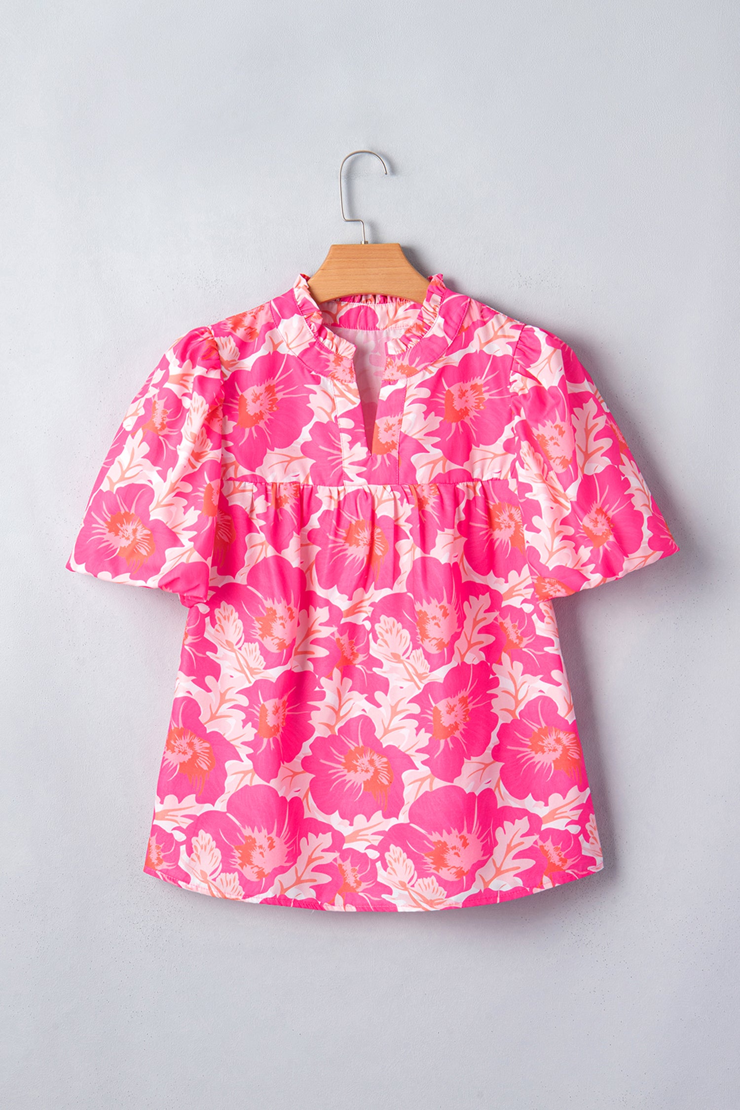 Pink Floral Puff Sleeve Shirt