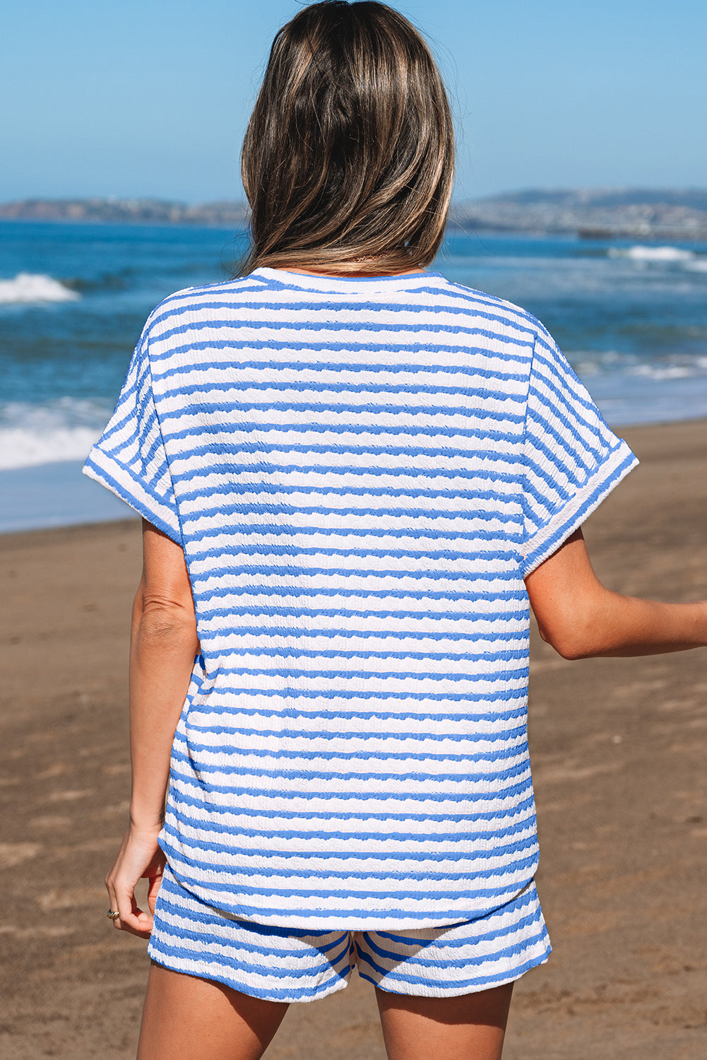 Sky Blue Stripe Short Set