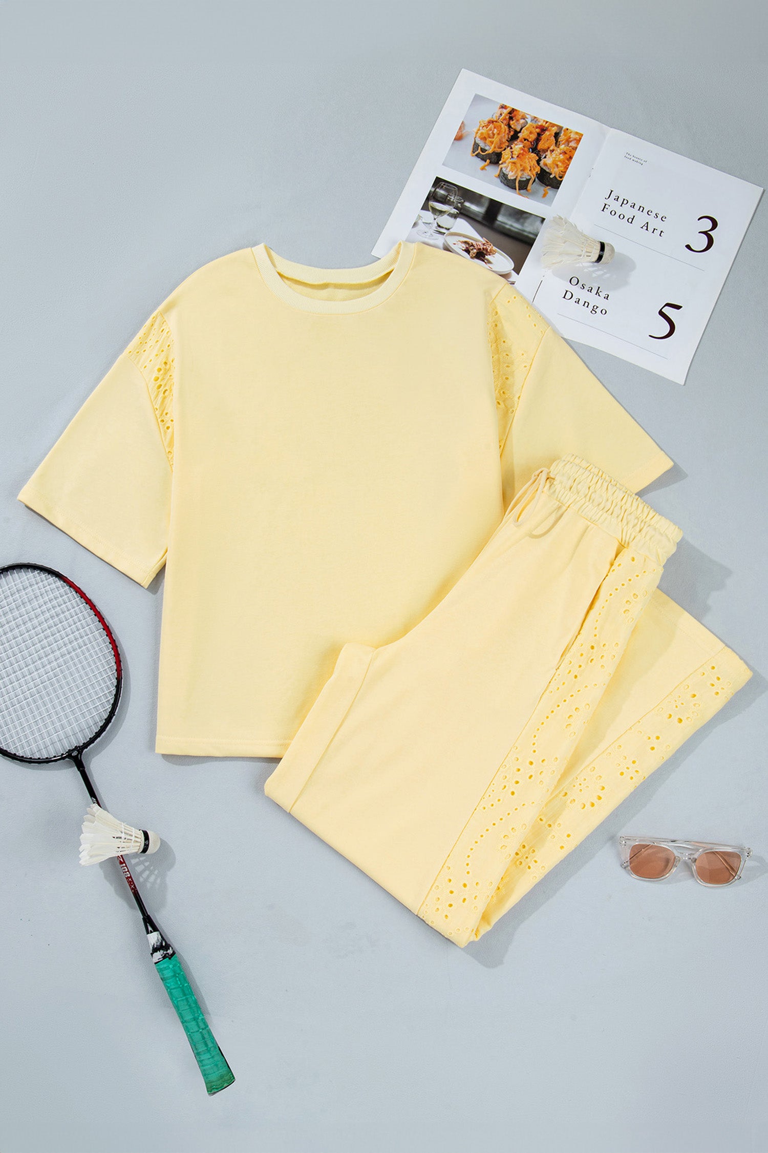 Yellow Cream Eyelet Pant Set