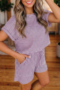Purple Stripe Textured Knit Set