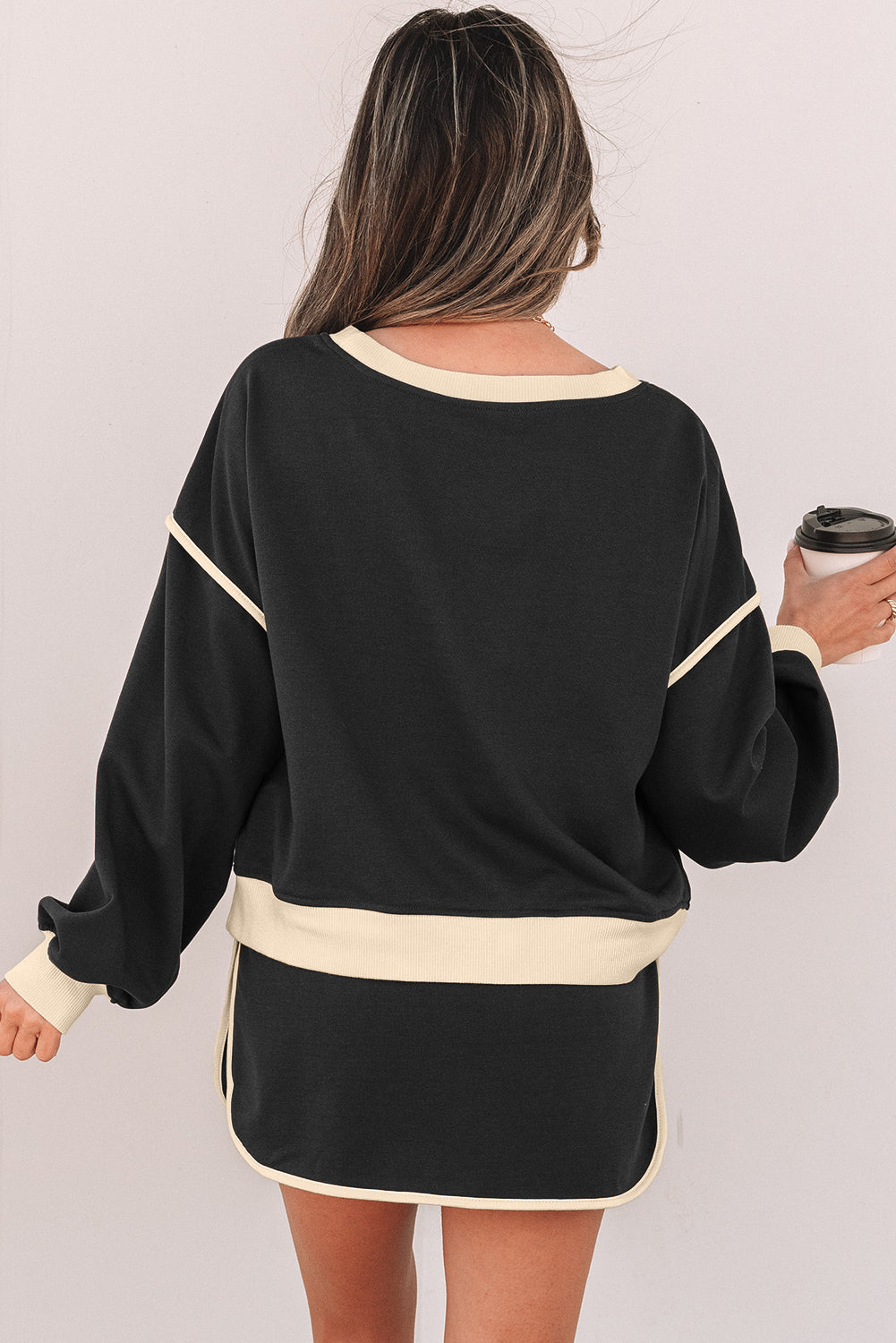 Black Contrast Pullover and Skort Set