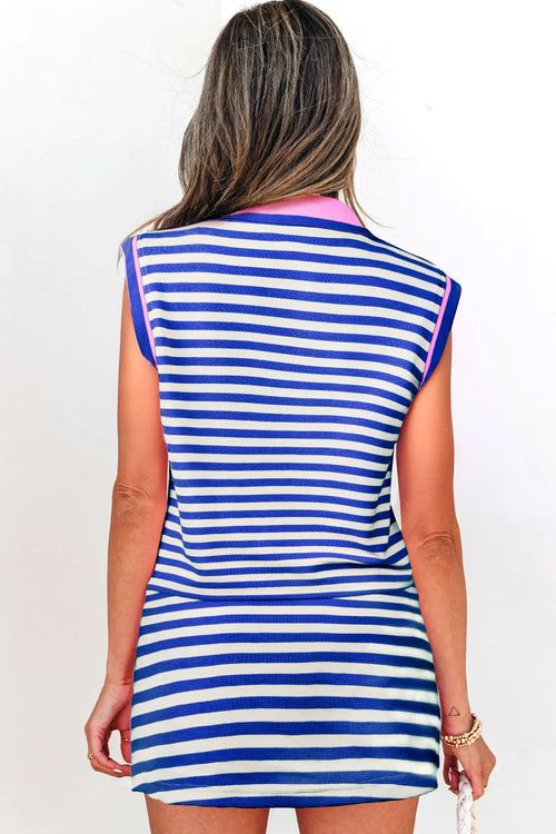Blue Stripe Zip Collar Tank and Skort Set