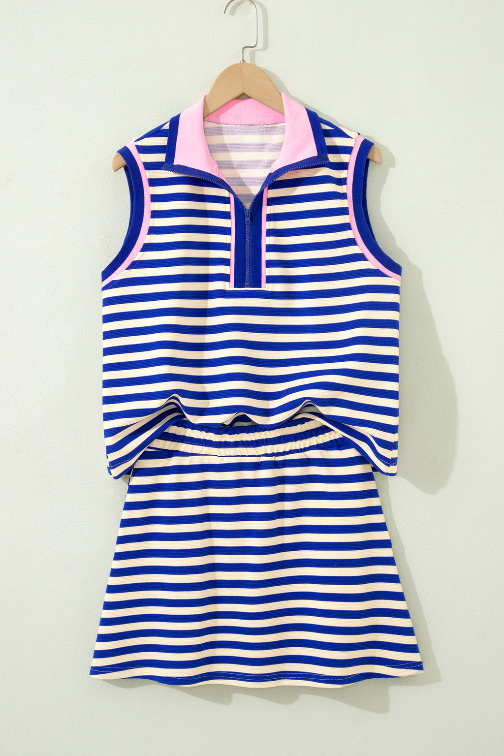 Blue Stripe Zip Collar Tank and Skort Set