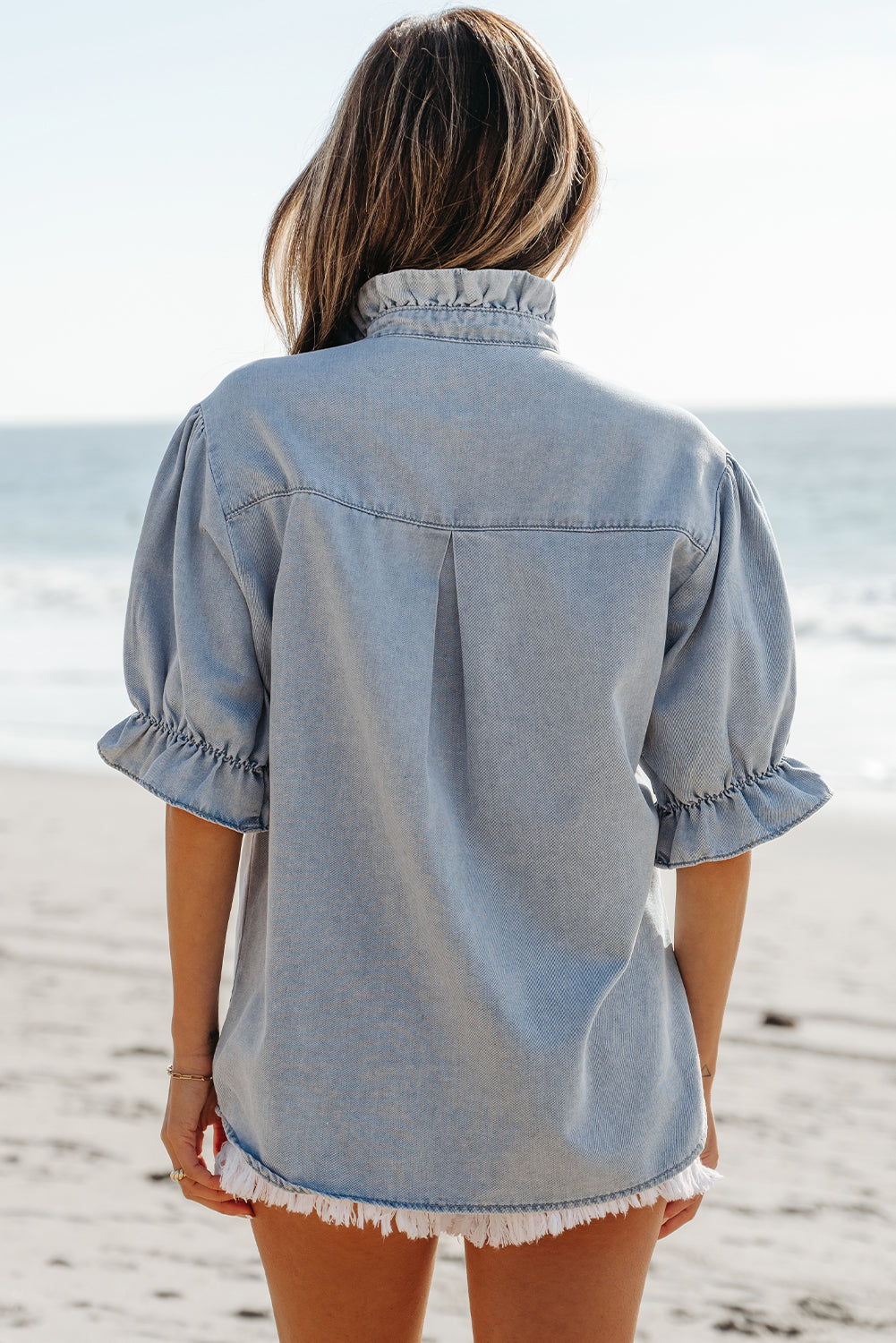 Chambray Ruffle Top