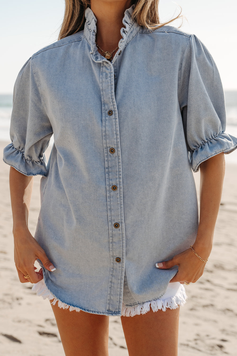 Chambray Ruffle Top