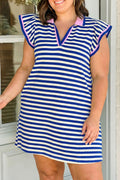 Blue Stripe Collared Shift Dress *Plus Size*