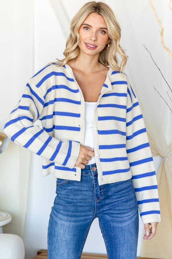 Miroh Striped Button-Up Knit Cardigan