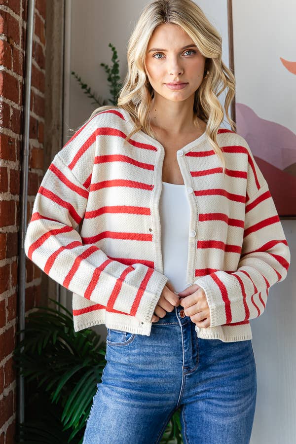 Miroh Striped Button-Up Knit Cardigan