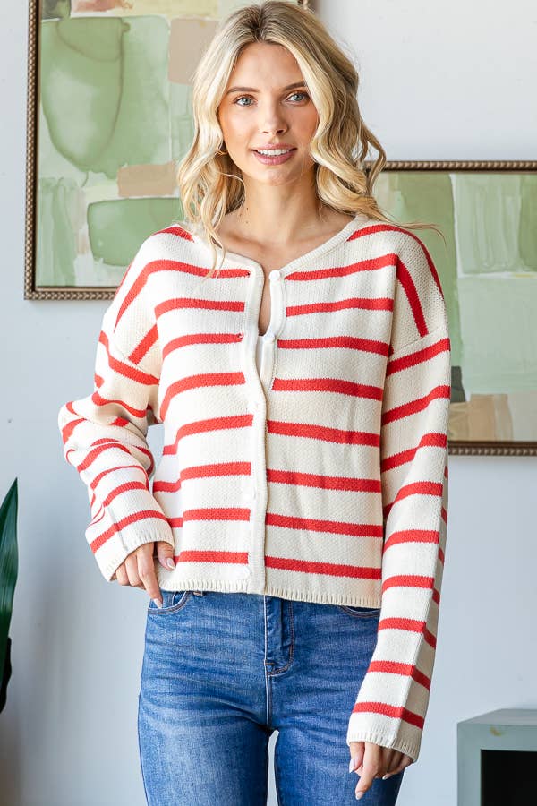 Miroh Striped Button-Up Knit Cardigan