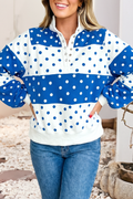 Women’s Blue & White Polka Dot Colorblock Snap-Neck Sweatshirt