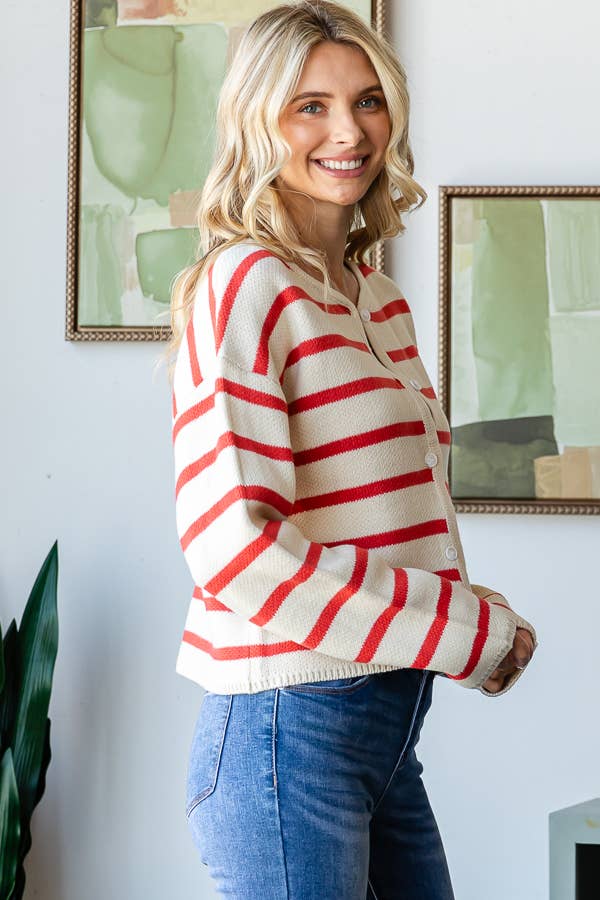 Miroh Striped Button-Up Knit Cardigan